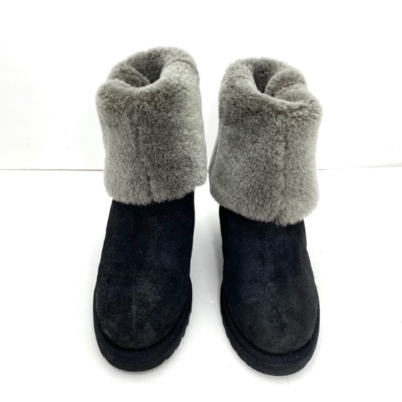 ASH Yorkie Genuine lamb Fur Wedge Sheepskin Bootie in Black - Picture 2 of 11